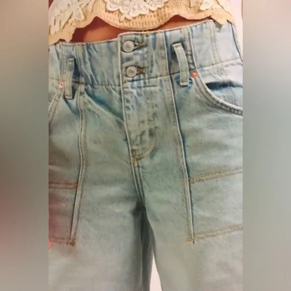 Free People We the Free Extreme Measures Barrel Shorts Lt Blue NWT - Picture 5 of 12